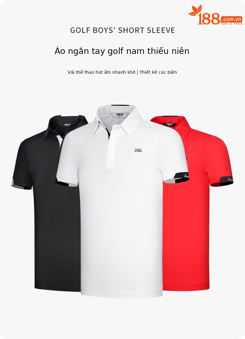 Áo thun golf trẻ em PGM tay ngắn thể thao mùa hè bé trai chất liệu thấm hút — YF599-màu trắng, YF599-Đen, YF599-màu đỏ chi tiết 2