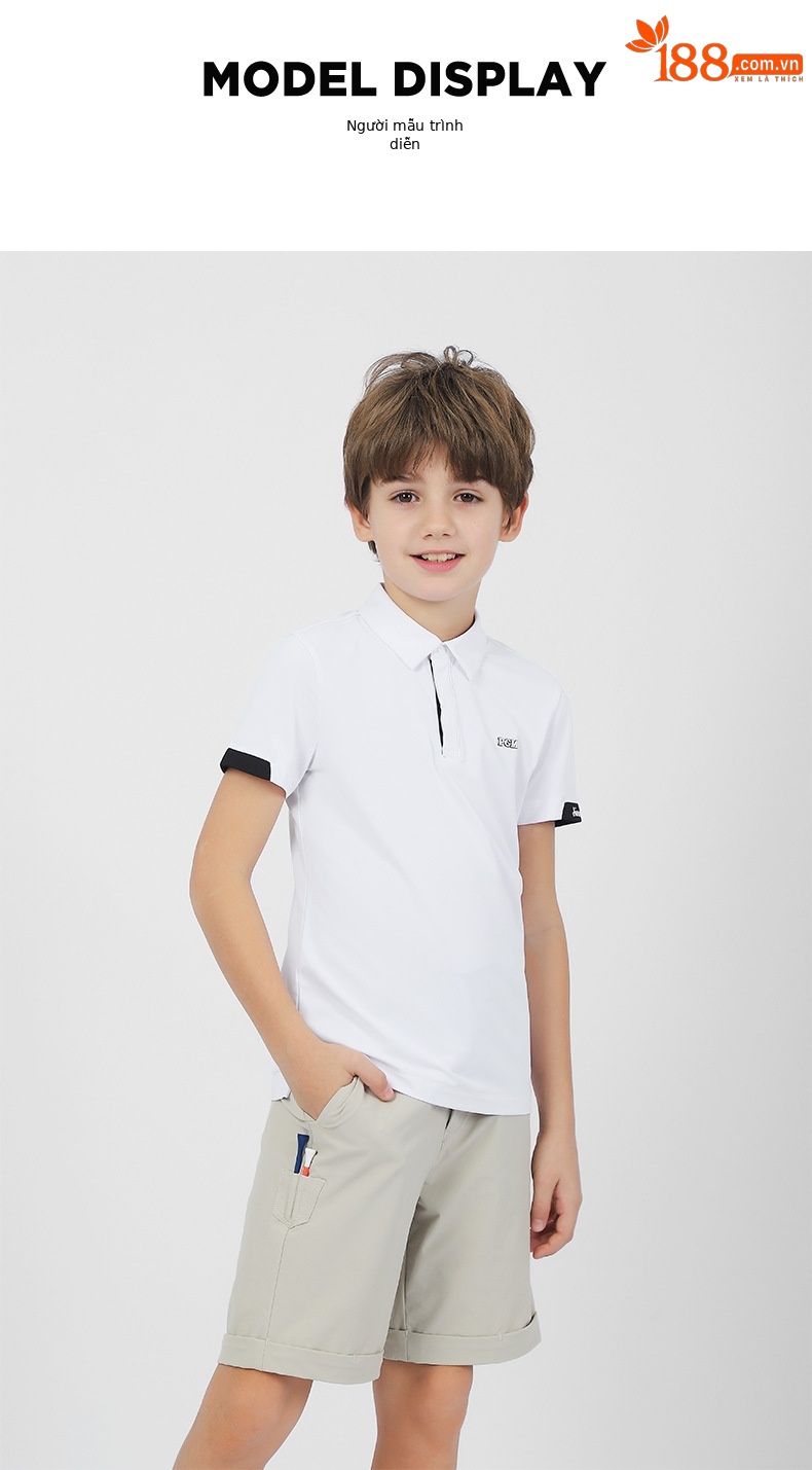 Áo thun golf trẻ em PGM tay ngắn thể thao mùa hè bé trai chất liệu thấm hút — YF599-màu trắng, YF599-Đen, YF599-màu đỏ chi tiết 5