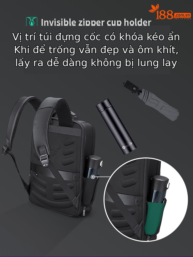 Ba lô da thật Emperor Paul công sở nam chứa laptop 15.6 inch da bò lớp đầu — Màu đen chi tiết 5
