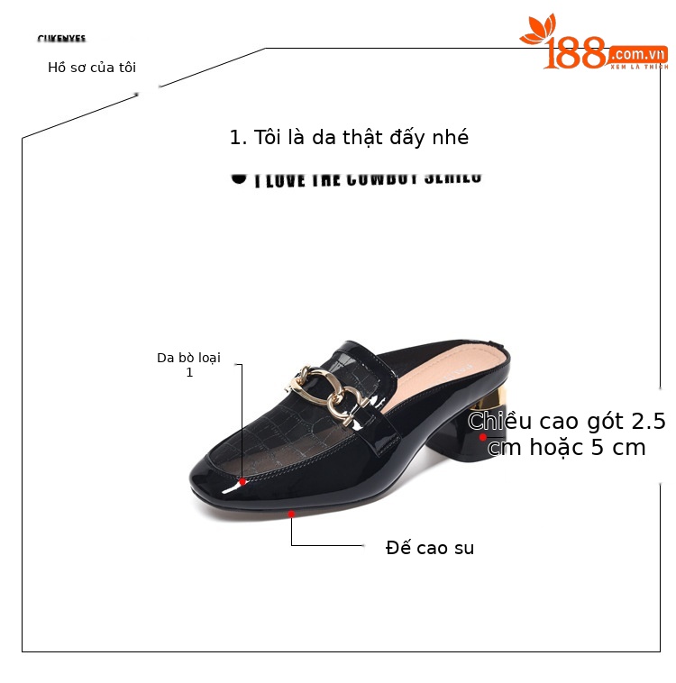 Dép sục bít mũi da thật lưới phong cách Anh gót thô 5 cm — Màu mơ cao gót 5 cm chi tiết 8