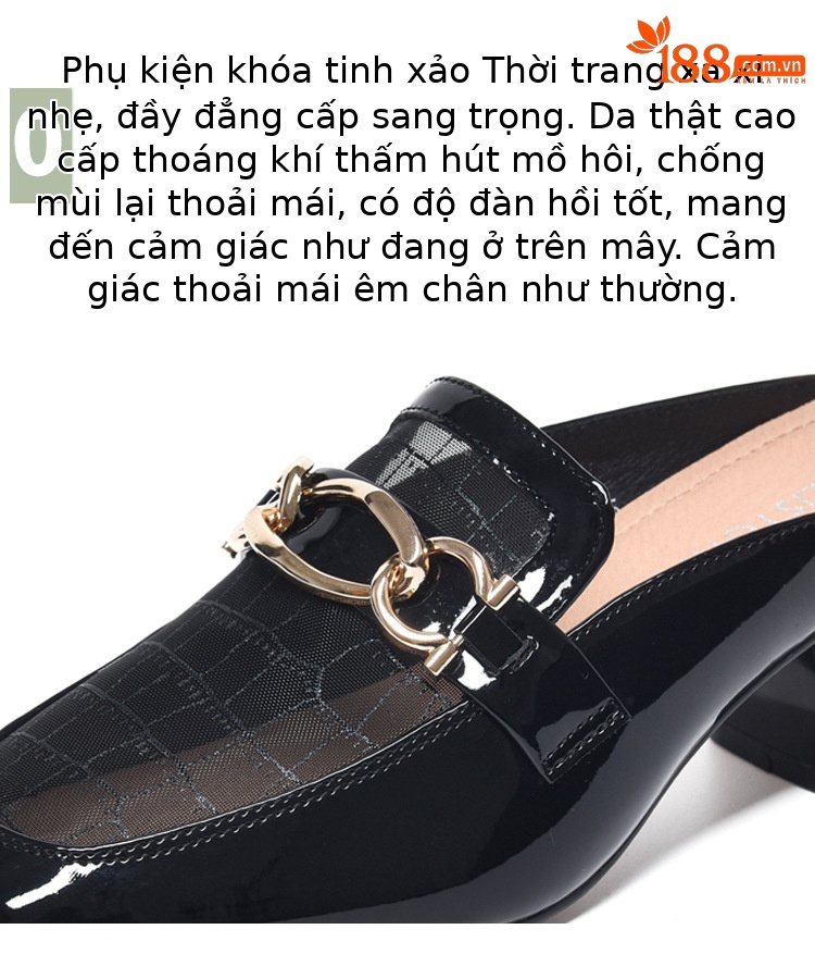 Dép sục bít mũi da thật lưới phong cách Anh gót thô 5 cm — Màu mơ cao gót 5 cm chi tiết 10
