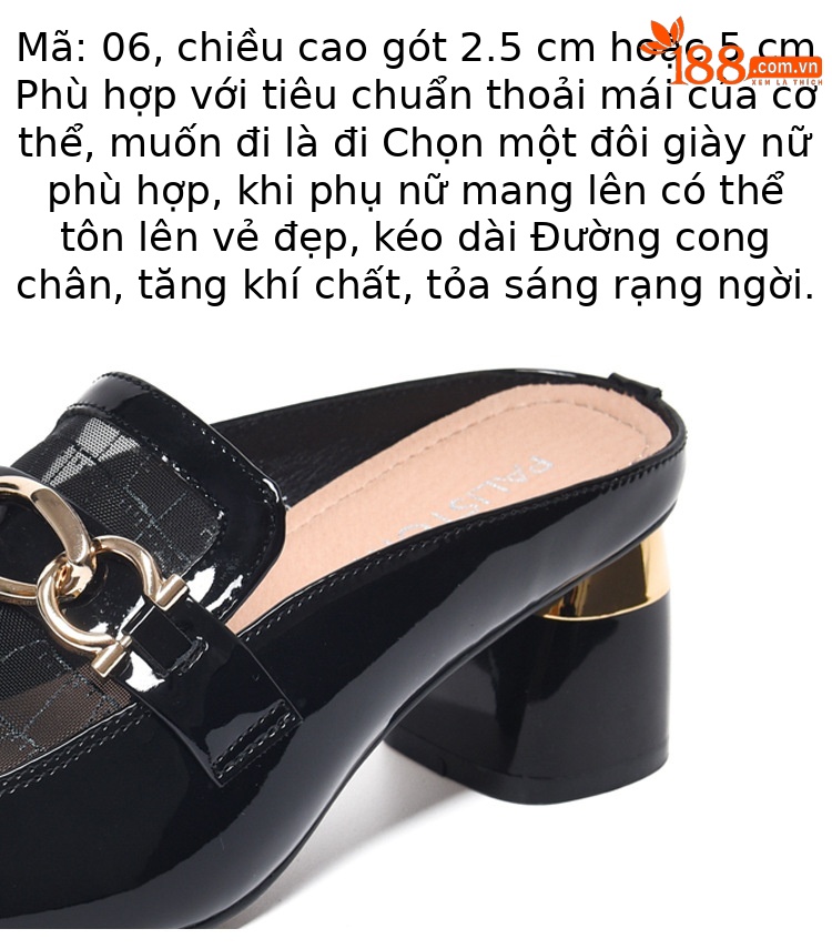Dép sục bít mũi da thật lưới phong cách Anh gót thô 5 cm — Màu mơ cao gót 5 cm chi tiết 11