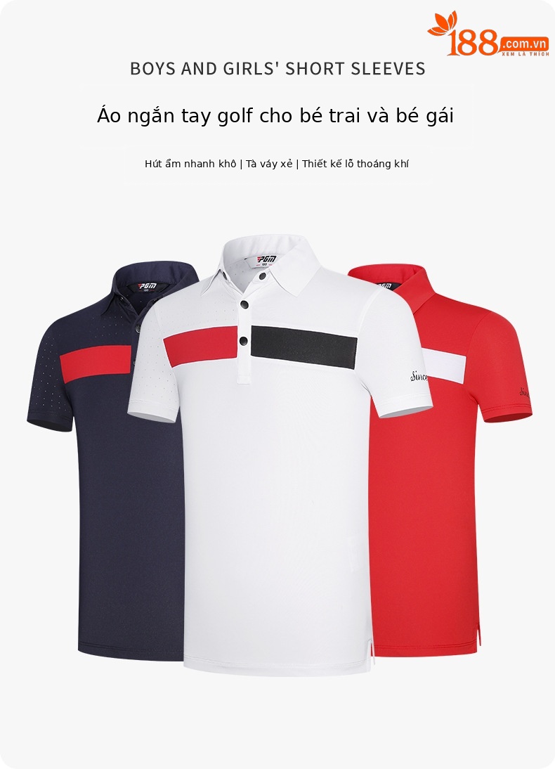 Áo thun golf trẻ em PGM tay ngắn hút ẩm, form thể thao thoải mái — YF595-màu đỏ, YF595-màu xanh nước biển, YF595-màu trắng, KUZ159-màu xanh hải quân chi tiết 2