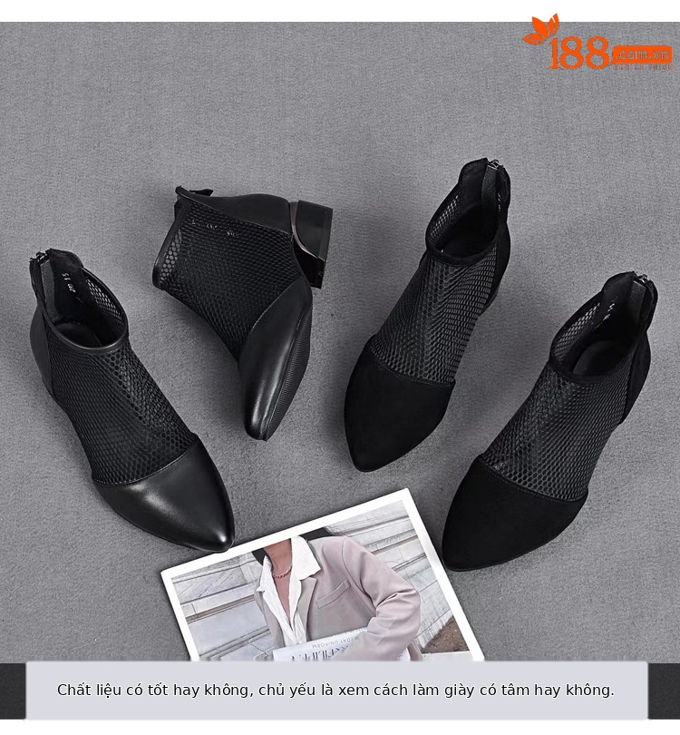 Sandal lưới da thật nữ mũi nhọn gót thấp phong cách La Mã — Da Bò Lớp đầu trên chi tiết 2