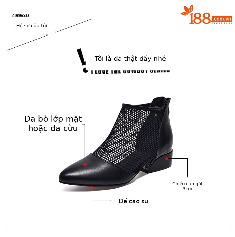 Sandal lưới da thật nữ mũi nhọn gót thấp phong cách La Mã — Da Bò Lớp đầu trên chi tiết 7
