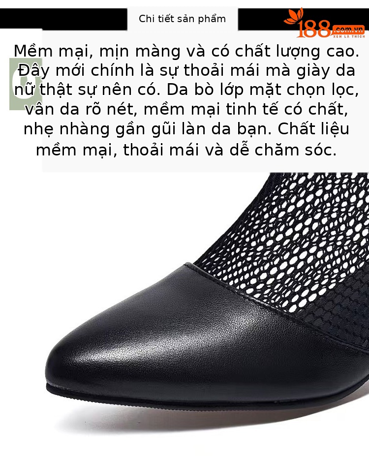 Sandal lưới da thật nữ mũi nhọn gót thấp phong cách La Mã — Da Bò Lớp đầu trên chi tiết 8