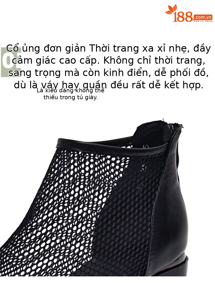 Sandal lưới da thật nữ mũi nhọn gót thấp phong cách La Mã — Da Bò Lớp đầu trên chi tiết 9