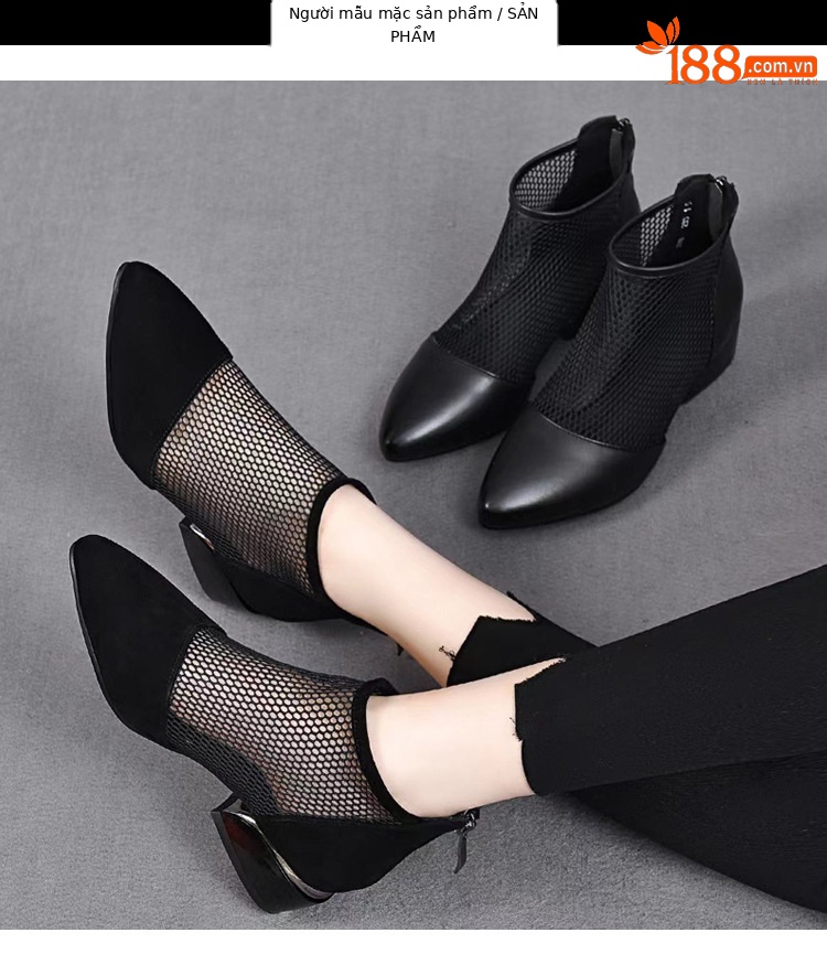 Sandal lưới da thật nữ mũi nhọn gót thấp phong cách La Mã — Da Bò Lớp đầu trên chi tiết 11