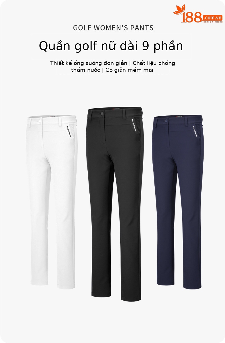 Quần golf nữ ống đứng dài 9 phân, vải chống thấm nước thoáng khí, phù hợp xuân hè — KUZ149-Quần màu xanh nước biển, KUZ149-Quần Trắng, KUZ149-quần đen chi tiết 2