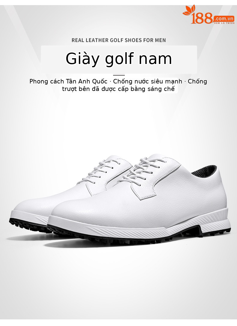 Giày golf nam phong cách Anh, đế chống trượt có đinh, chống nước — XZ270-màu trắng chi tiết 3