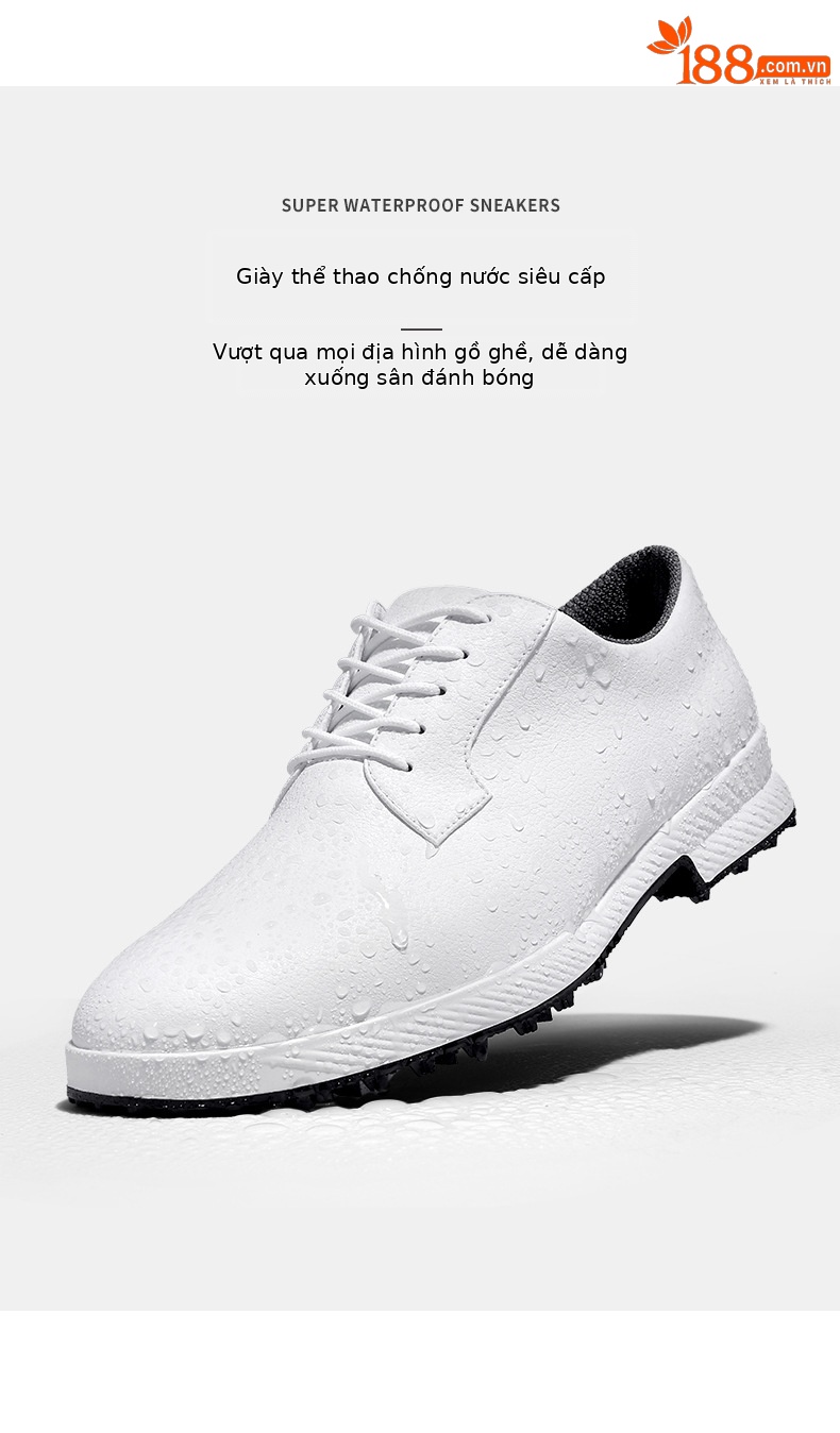 Giày golf nam phong cách Anh, đế chống trượt có đinh, chống nước — XZ270-màu trắng chi tiết 5