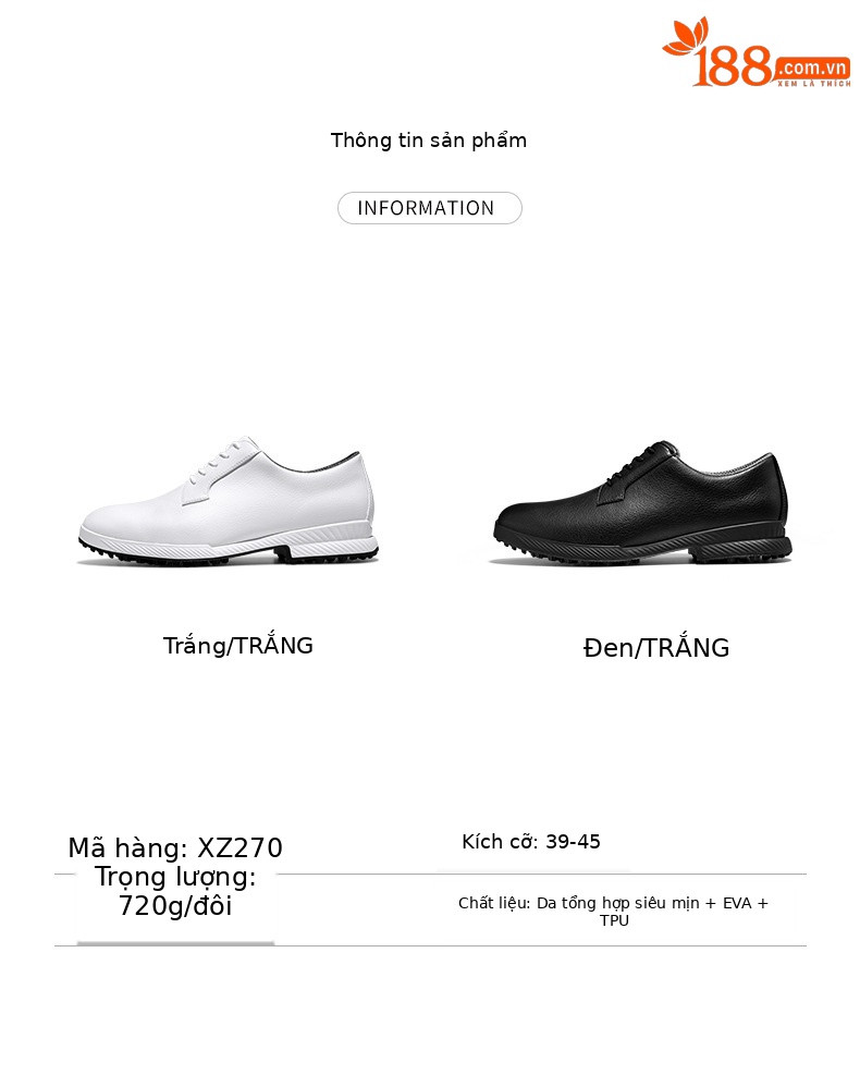 Giày golf nam phong cách Anh, đế chống trượt có đinh, chống nước — XZ270-màu trắng chi tiết 7