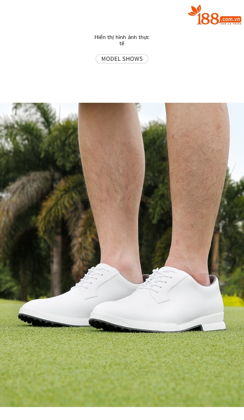Giày golf nam phong cách Anh, đế chống trượt có đinh, chống nước — XZ270-màu trắng chi tiết 8