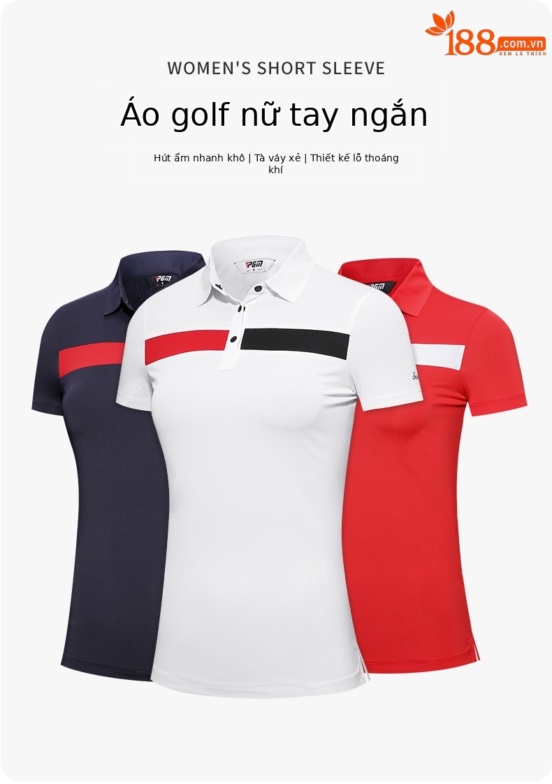 Áo thun golf nữ ngắn tay PGM thoáng mát, thấm hút mồ hôi — KUZ148-Đen, YF596-màu đỏ, KUZ148-Kaki, YF596-màu trắng chi tiết 2