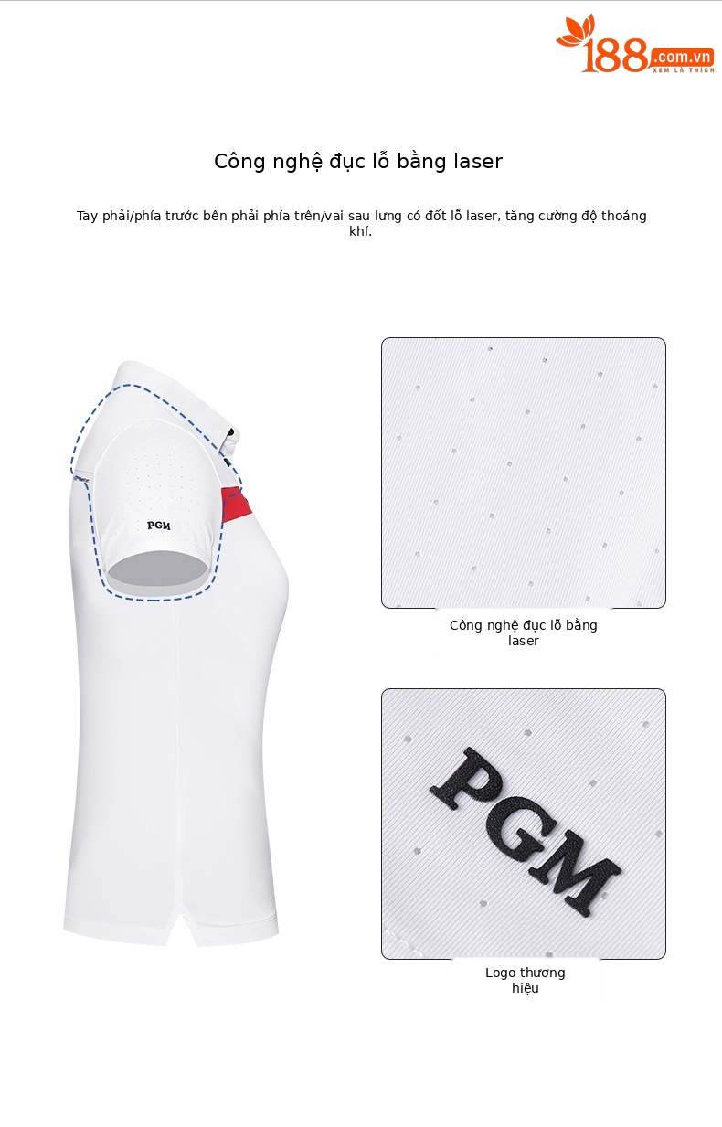Áo thun golf nữ ngắn tay PGM thoáng mát, thấm hút mồ hôi — KUZ148-Đen, YF596-màu đỏ, KUZ148-Kaki, YF596-màu trắng chi tiết 4