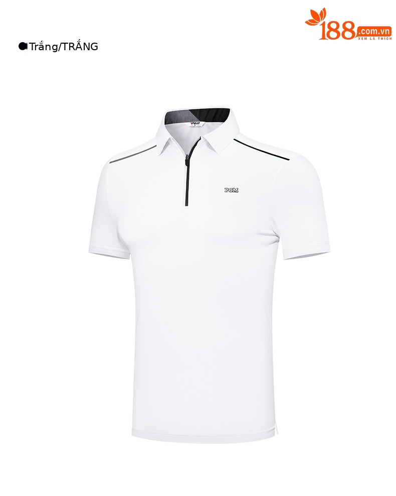 Áo polo nam golf PGM tay ngắn, cổ bẻ khóa kéo, vải thoáng khí thấm hút mồ hôi — Yf574-màu xanh lá cây ngải cứu, YF574-màu trắng, YF574-màu xanh nước biển chi tiết 8
