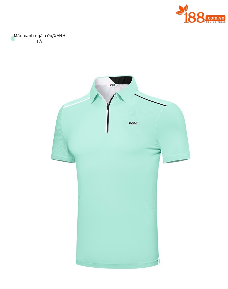 Áo polo nam golf PGM tay ngắn, cổ bẻ khóa kéo, vải thoáng khí thấm hút mồ hôi — Yf574-màu xanh lá cây ngải cứu, YF574-màu trắng, YF574-màu xanh nước biển chi tiết 11