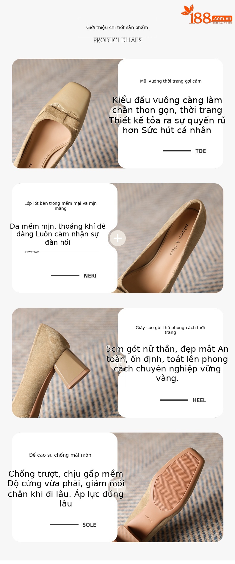 Giày cao gót nữ mũi nhọn gót thô kiểu Pháp — Màu đen chi tiết 1
