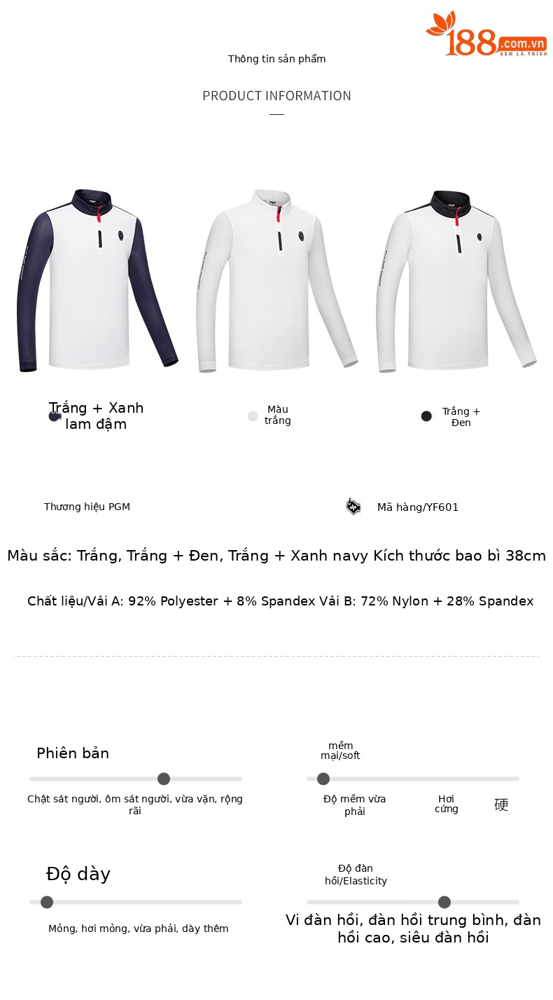 Áo thun tay dài chơi golf trẻ em PGM chống nắng thoáng khí nhanh khô — KUZ161-Màu đen, KUZ161-màu xanh hải quân, YF601-màu trắng, YF601-Trắng + Đen chi tiết 4