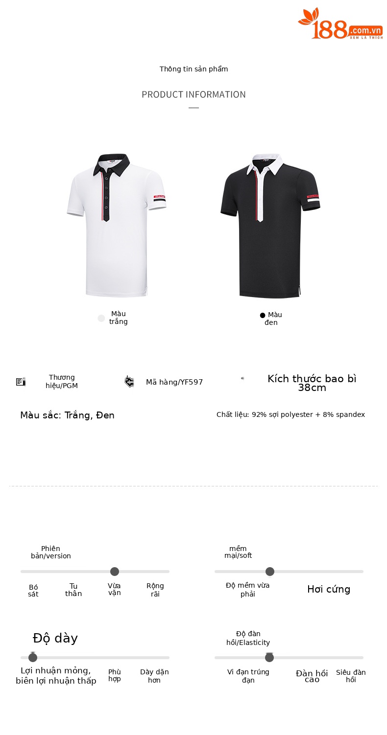 Áo golf ngắn tay bé trai PGM cổ bẻ, vải thoáng khí mùa hè — YF597-Áo màu trắng, KUZ159-Quần Trắng, KUZ159-Quần màu xanh nước biển, KUZ159-Quần Đen chi tiết 5
