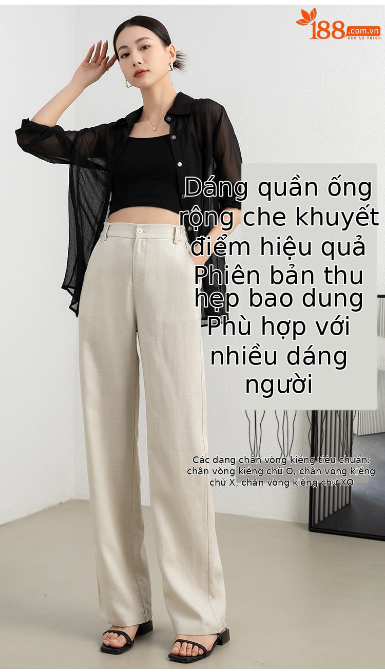 Quần culottes nữ ống rộng linen thoáng khí dáng suông mùa hè — Trắng (có lót, dài đến bắp chân) chi tiết 3