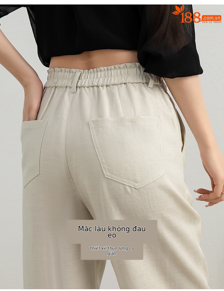 Quần culottes nữ ống rộng linen thoáng khí dáng suông mùa hè — Trắng (có lót, dài đến bắp chân) chi tiết 6