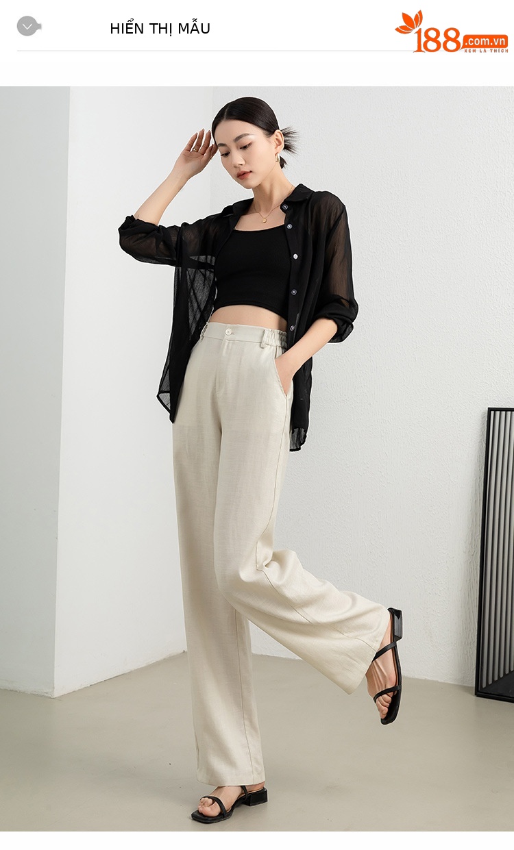 Quần culottes nữ ống rộng linen thoáng khí dáng suông mùa hè — Trắng (có lót, dài đến bắp chân) chi tiết 9