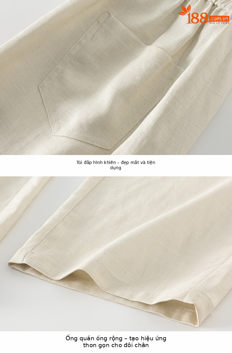 Quần culottes nữ ống rộng linen thoáng khí dáng suông mùa hè — Trắng (có lót, dài đến bắp chân) chi tiết 15