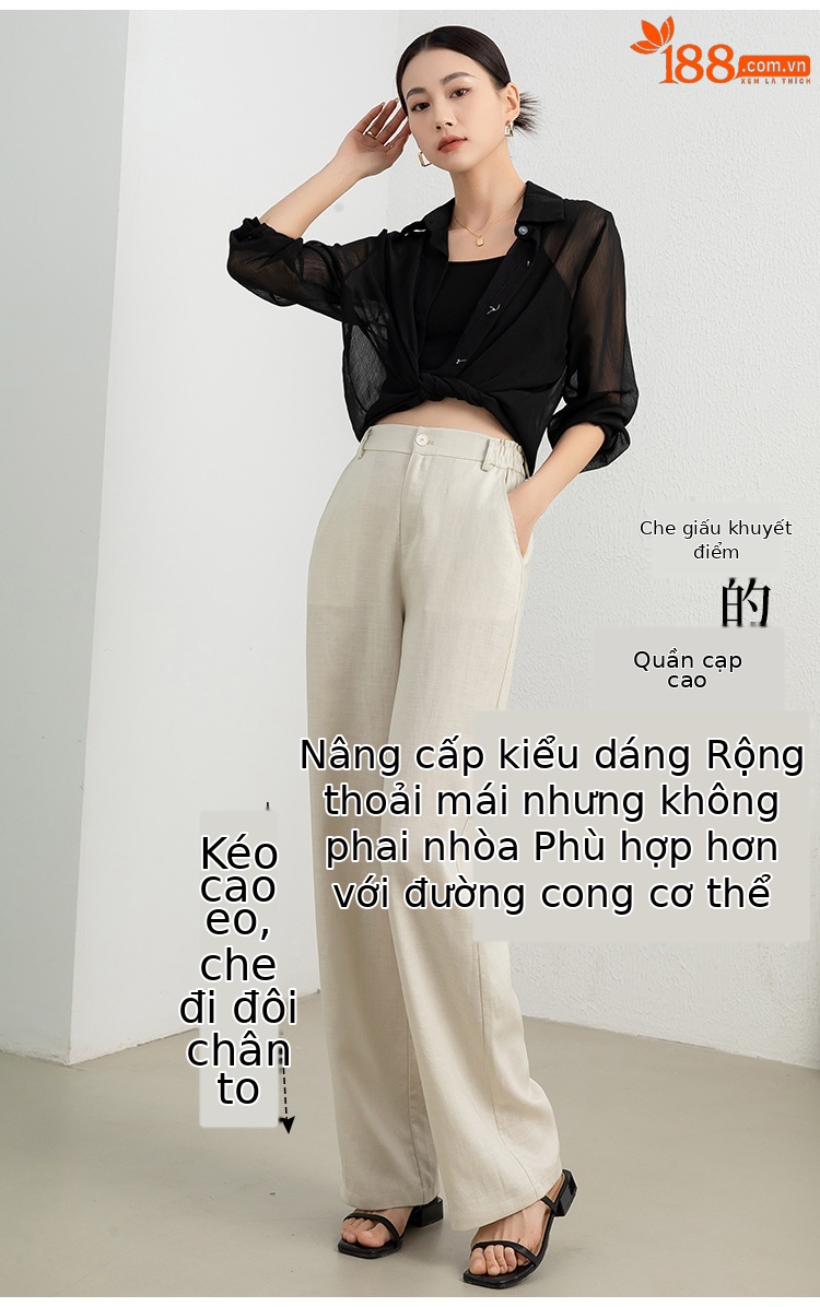 Quần culottes nữ ống rộng linen thoáng khí dáng suông mùa hè — Trắng (có lót, dài đến bắp chân) chi tiết 2