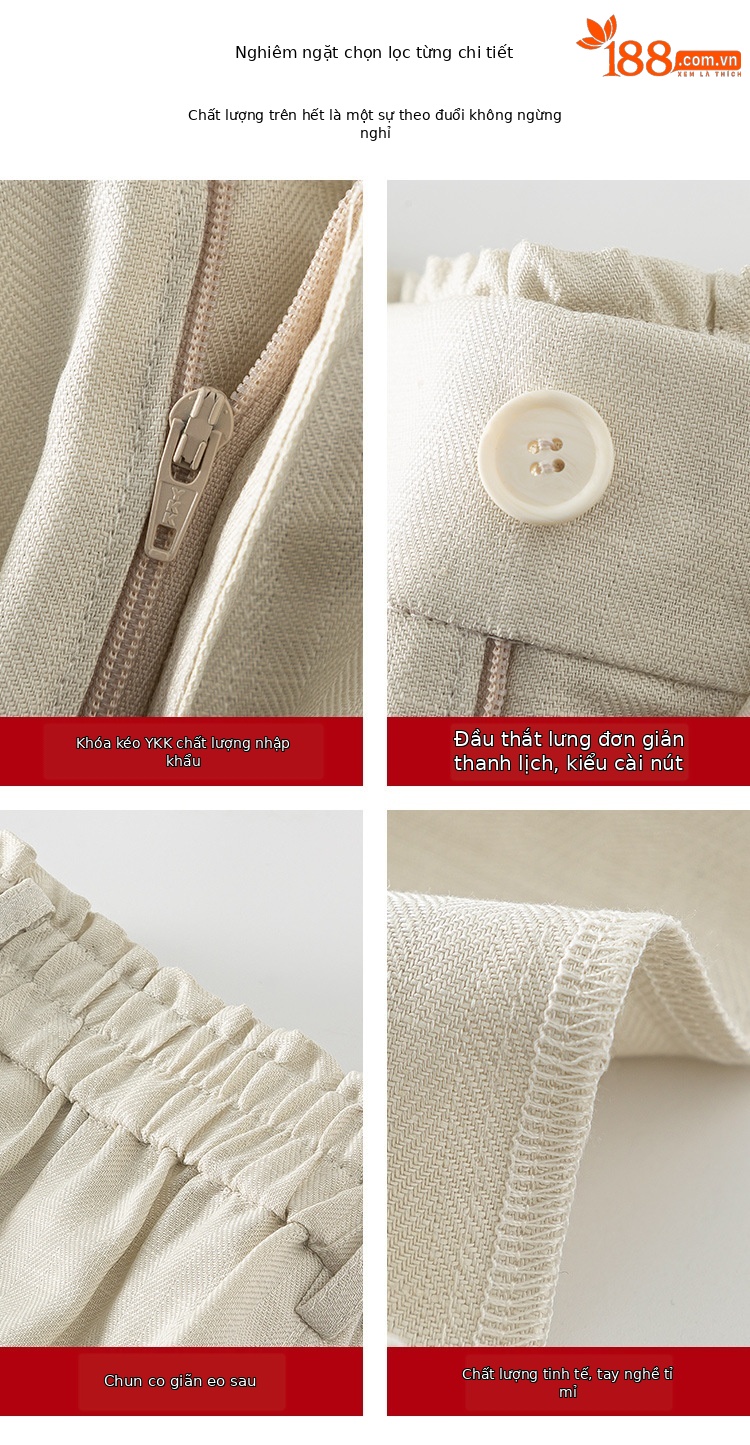 Quần culottes nữ ống rộng linen thoáng khí dáng suông mùa hè — Trắng (có lót, dài đến bắp chân) chi tiết 7