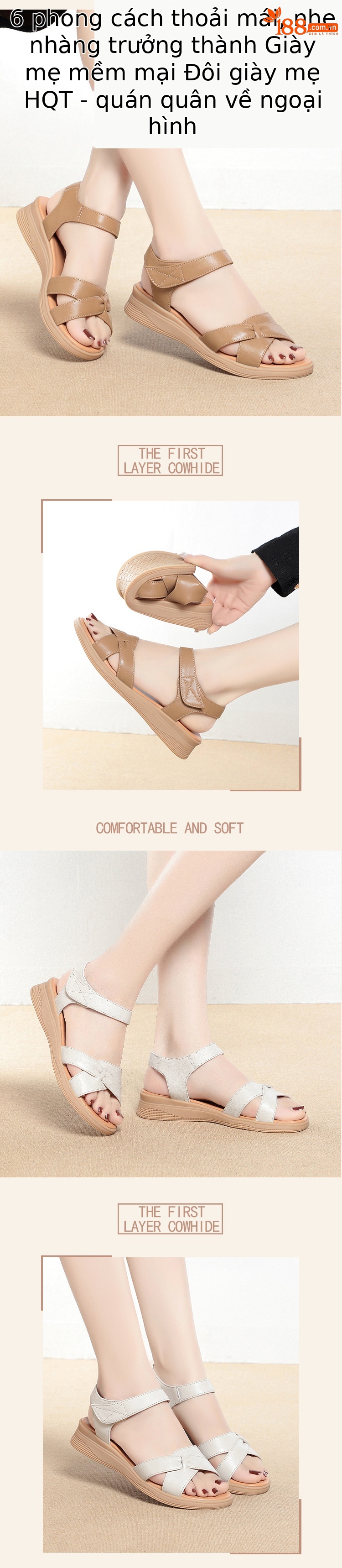 Dép sandal nữ xỏ ngón đế bệt da thật chống trượt mùa hè — Màu đen chi tiết 3