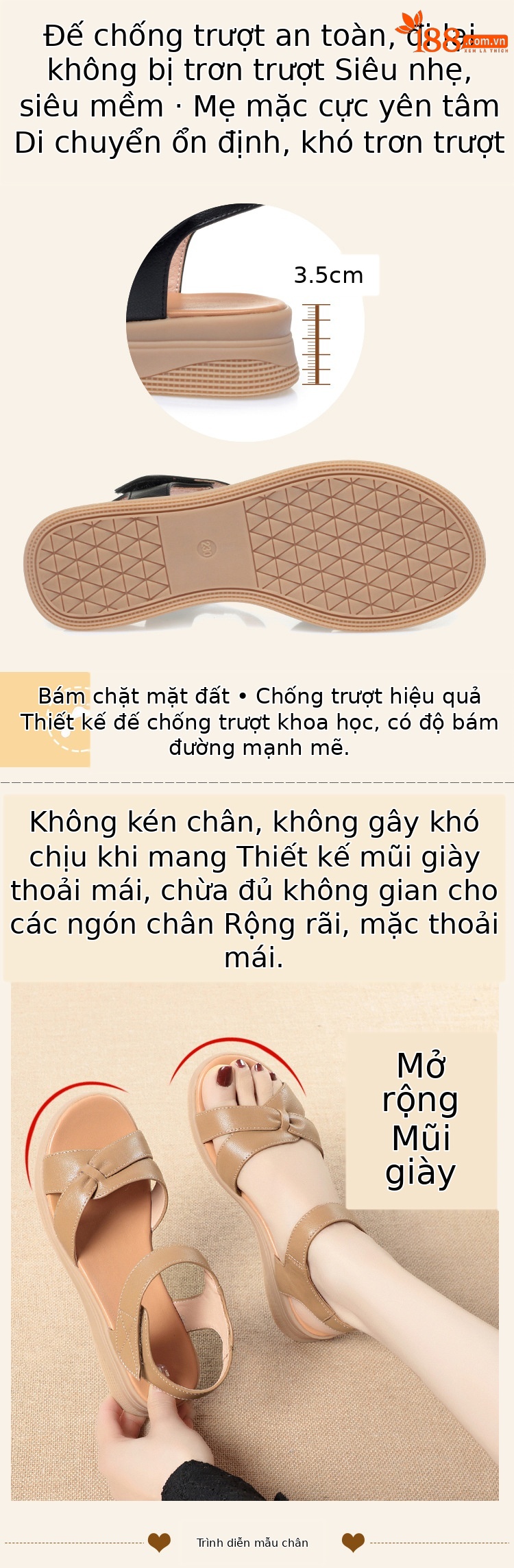 Dép sandal nữ xỏ ngón đế bệt da thật chống trượt mùa hè — Màu đen chi tiết 2