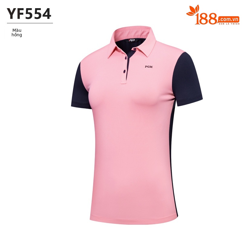 Áo thun nữ ngắn tay phối màu thể thao golf thoáng khí — YF554-Áo màu hồng, YF554-Áo màu trắng, KUZ149-Quần màu xanh nước biển, KUZ149-Quần Trắng