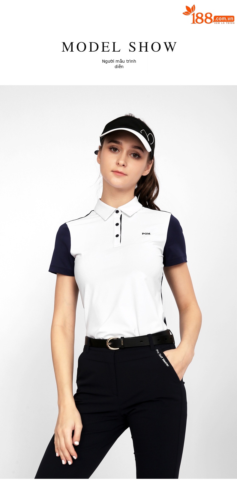Áo thun nữ ngắn tay phối màu thể thao golf thoáng khí — YF554-Áo màu hồng, YF554-Áo màu trắng, KUZ149-Quần màu xanh nước biển, KUZ149-Quần Trắng chi tiết 6