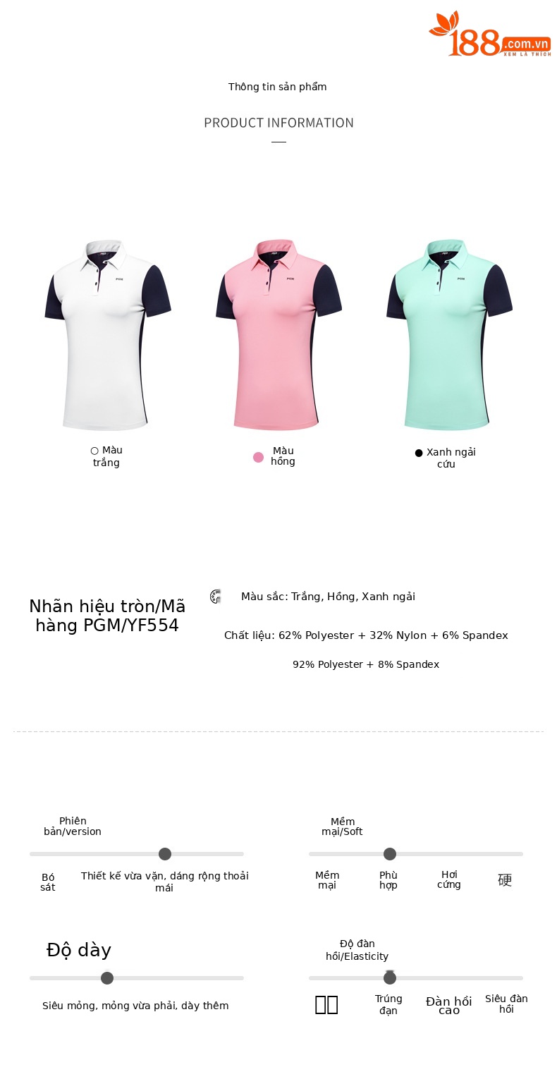 Áo thun nữ ngắn tay phối màu thể thao golf thoáng khí — YF554-Áo màu hồng, YF554-Áo màu trắng, KUZ149-Quần màu xanh nước biển, KUZ149-Quần Trắng chi tiết 4