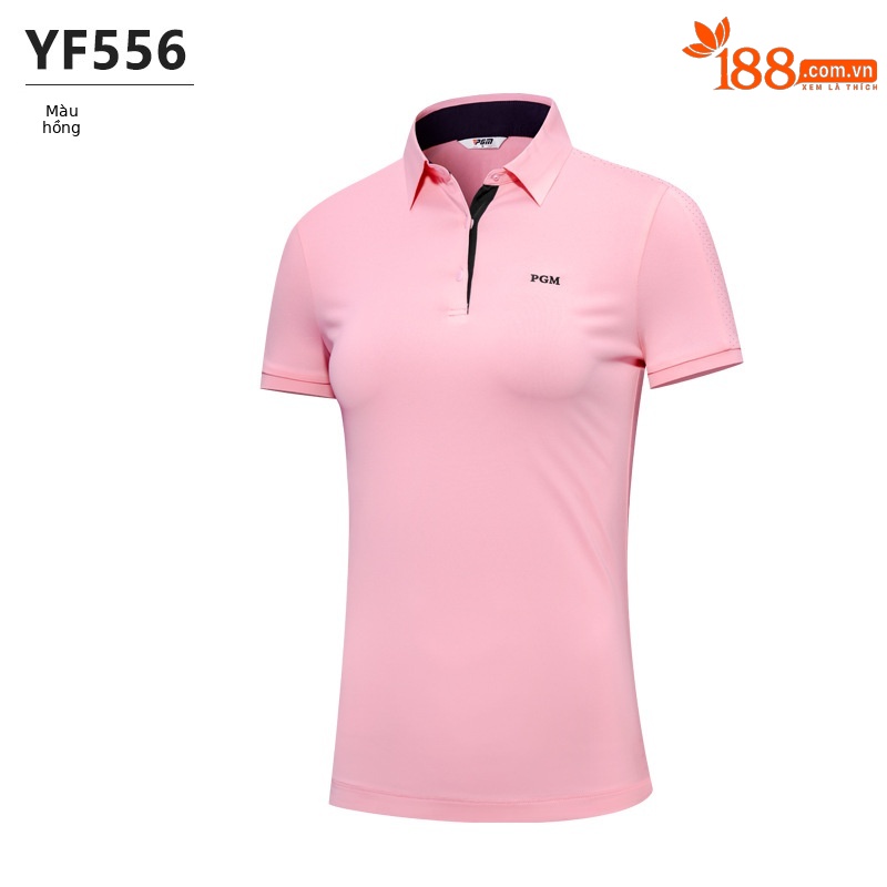 Áo thun ngắn tay golf nữ giảm béo, chất liệu thoáng khí nhanh khô — YF556-Áo màu hồng, YF556-Áo màu trắng, YF556-Áo màu xanh nước biển, KUZ149-Quần màu xanh nước biển