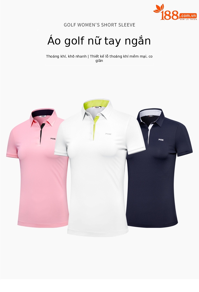 Áo thun ngắn tay golf nữ giảm béo, chất liệu thoáng khí nhanh khô — YF556-Áo màu hồng, YF556-Áo màu trắng, YF556-Áo màu xanh nước biển, KUZ149-Quần màu xanh nước biển chi tiết 2