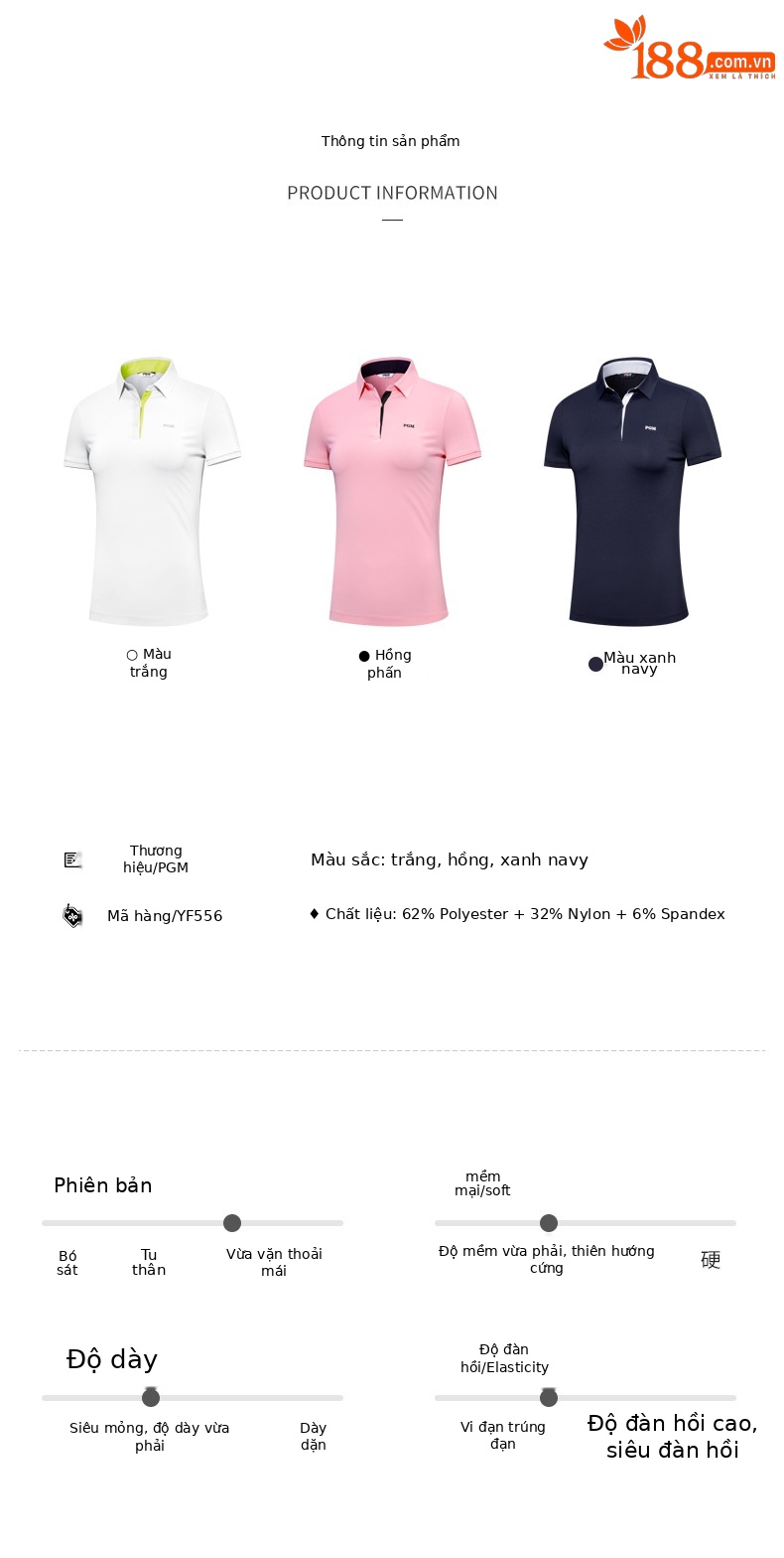 Áo thun ngắn tay golf nữ giảm béo, chất liệu thoáng khí nhanh khô — YF556-Áo màu hồng, YF556-Áo màu trắng, YF556-Áo màu xanh nước biển, KUZ149-Quần màu xanh nước biển chi tiết 5