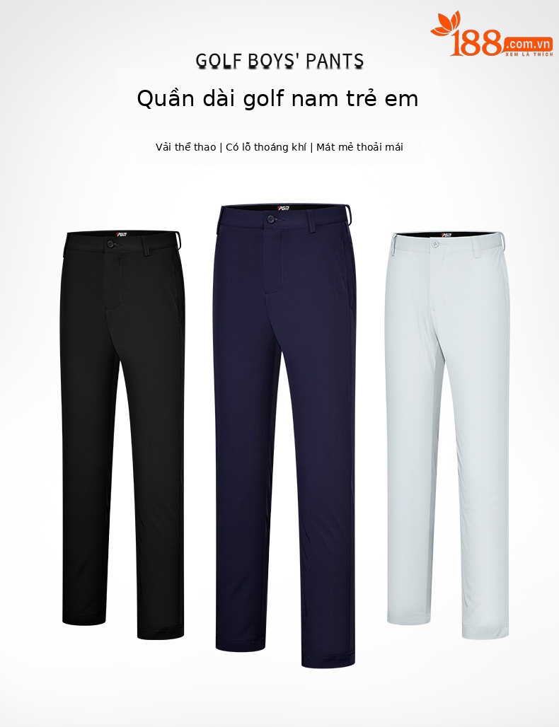Quần dài golf trẻ em PGM thắt lưng co giãn cho bé trai mùa hè — Yf601-áo màu trắng, Yf601-áo màu xanh hải quân trắng, KUZ161-Quần Đen, Yf601-áo màu đen trắng chi tiết 2