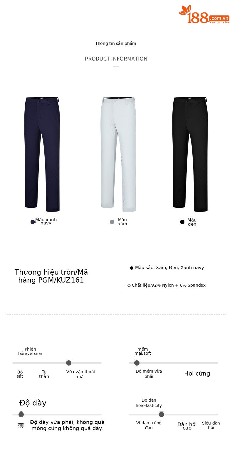Quần dài golf trẻ em PGM thắt lưng co giãn cho bé trai mùa hè — Yf601-áo màu trắng, Yf601-áo màu xanh hải quân trắng, KUZ161-Quần Đen, Yf601-áo màu đen trắng chi tiết 4