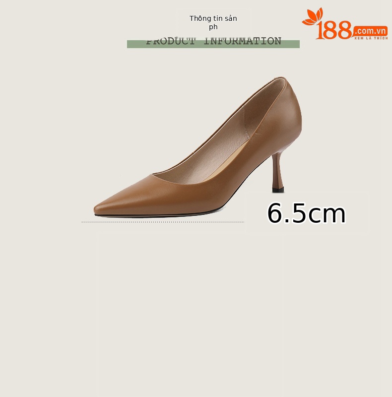 Giày cao gót nữ mũi nhọn da bò thật miệng nông, gót nhọn 6 cm, phong cách công sở — Màu đen chi tiết 4