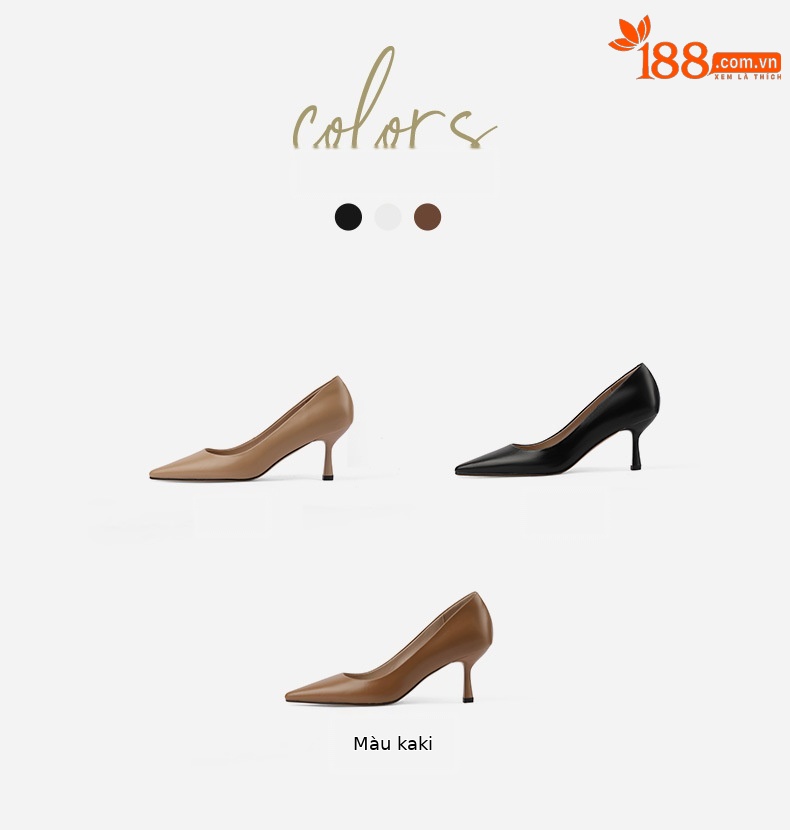 Giày cao gót nữ mũi nhọn da bò thật miệng nông, gót nhọn 6 cm, phong cách công sở — Màu đen chi tiết 5