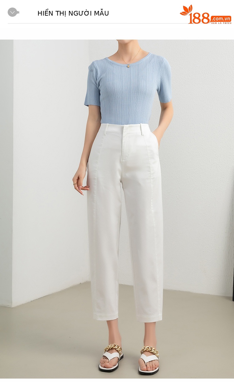 Quần culottes nữ ống rộng cạp cao chất Tencel cotton dáng chuối — Màu xanh tím than chi tiết 9