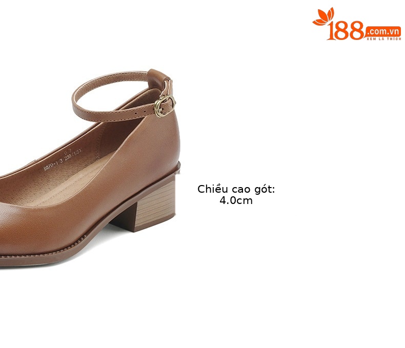 Giày Mary Jane nữ da cừu mũi nhọn gót thô miệng nông — Màu đen chi tiết 6