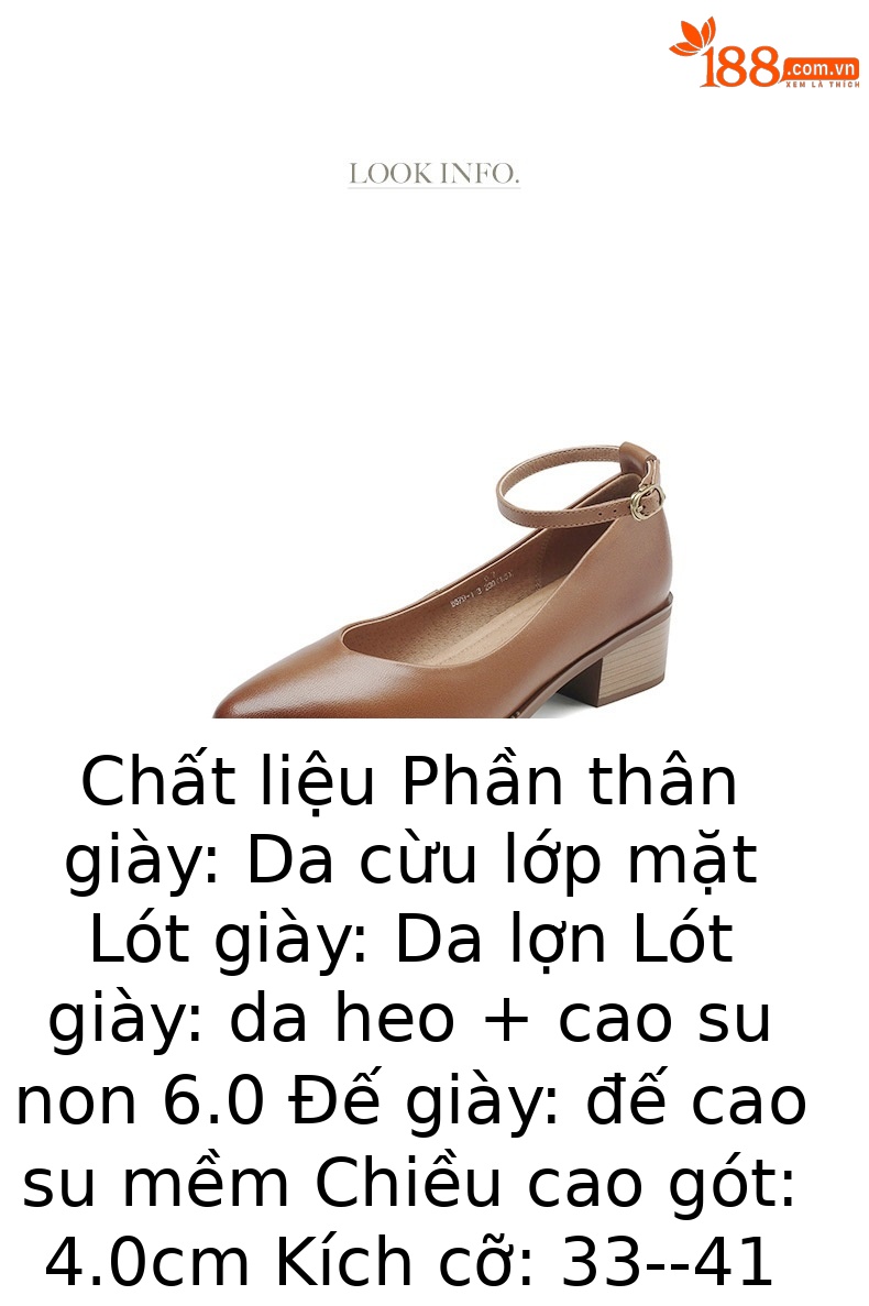 Giày Mary Jane nữ da cừu mũi nhọn gót thô miệng nông — Màu đen chi tiết 5