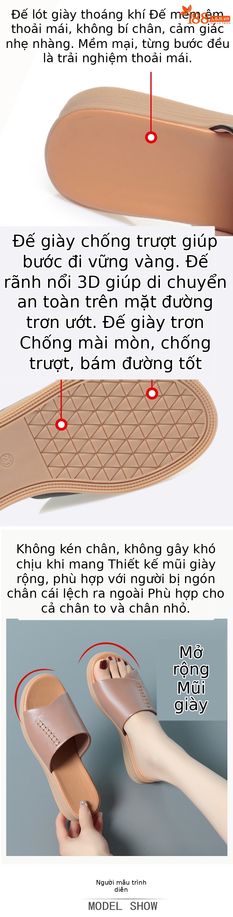 Dép da nữ quai chữ V đế cao su mềm mùa hè — Màu đen chi tiết 2