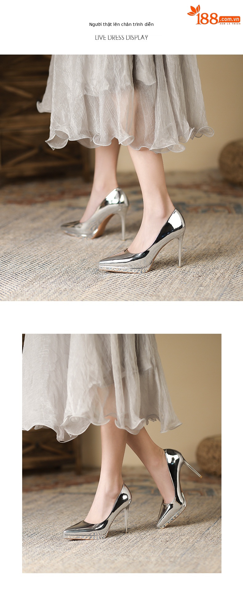 Giày cao gót nữ mũi nhọn gót 10,5 cm miệng nông chống thấm — Màu hồng nude chi tiết 5