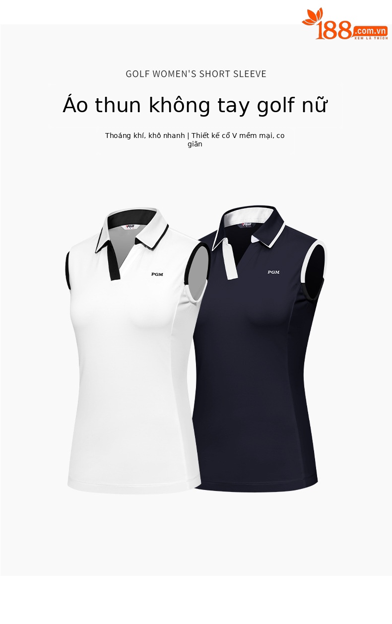 Áo thun ngắn tay giảm béo mùa hè nữ PGM golf, áo thể thao không tay thoáng khí — KUZ147-Quần Trắng, YF552-Áo màu trắng, KUZ147-quần đen, YF552-Áo màu xanh nước biển chi tiết 2