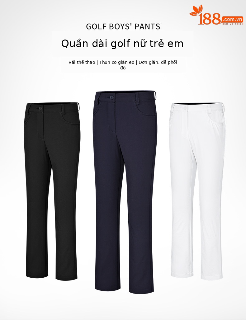 Quần dài golf trẻ em PGM thắt lưng co giãn cho bé gái mùa hè — Yf591-áo màu xanh hải quân, YF591-Áo màu trắng, KUZ155-quần đen, KUZ155-Quần Trắng chi tiết 2
