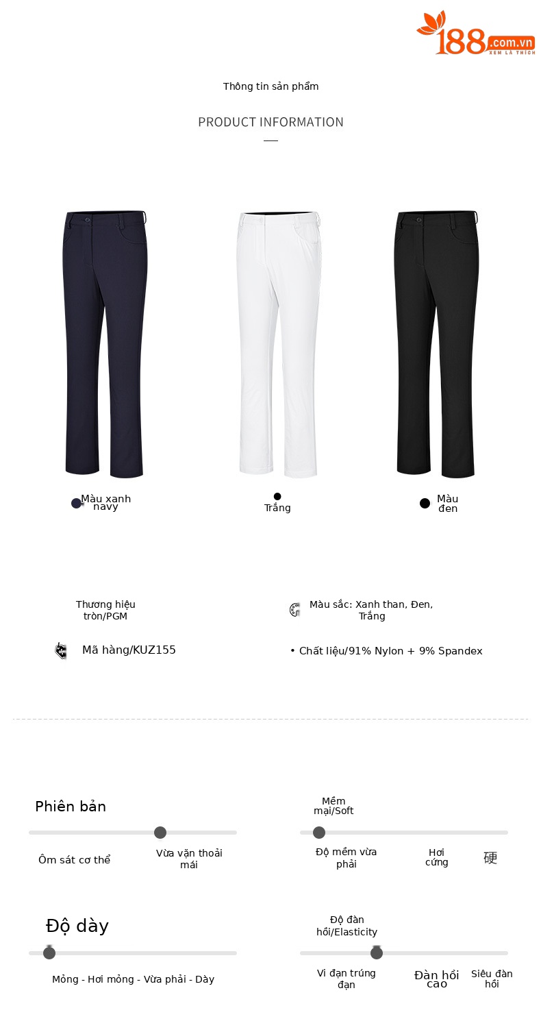 Quần dài golf trẻ em PGM thắt lưng co giãn cho bé gái mùa hè — Yf591-áo màu xanh hải quân, YF591-Áo màu trắng, KUZ155-quần đen, KUZ155-Quần Trắng chi tiết 5